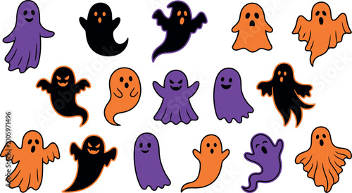 фотографія Spooky halloween ghost characters set cute and playful ghostly apparitions colle