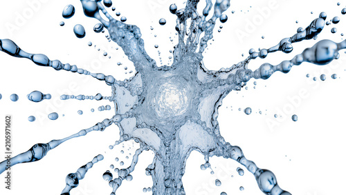 Obraz na plátně Isolated dynamic clear water splash exploding with liquid droplets and motion, p