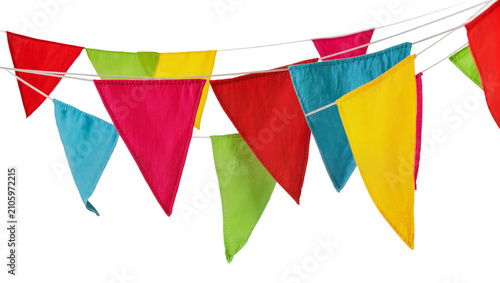 Isolated string of vibrant colorful triangular party flags perfect for celebration decoration