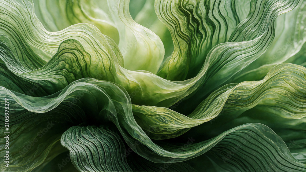 Obraz premium Art Print of Green Leafy Vegetable with Wavy Patterns