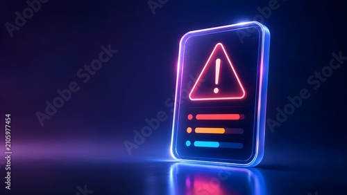 Glowing digital smart panel displaying red warning triangle and status bars on dark background for system error alerts