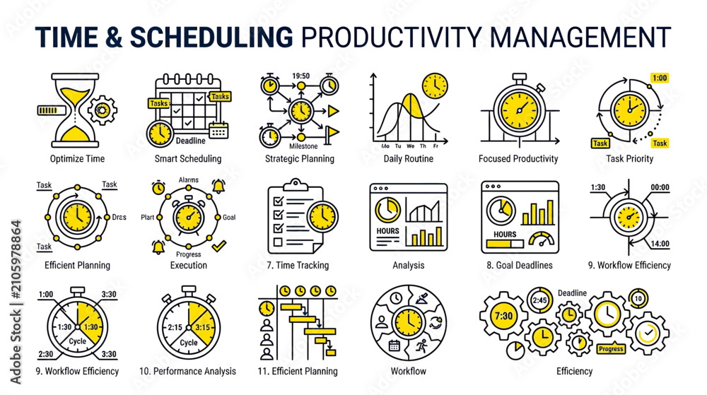 Fototapeta premium Time Management and Productivity Icons