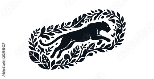 Bild auf Leinwand Leaping Panther Jungle Foliage Vector Illustration