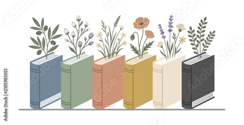 Bild auf Leinwand Floral Books Vector Illustration