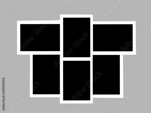 Six empty photo frames; a vector collage template layout consisting of six photo frames.