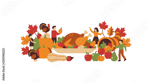 Thanksgiving Celebration Flat Vector Illustration