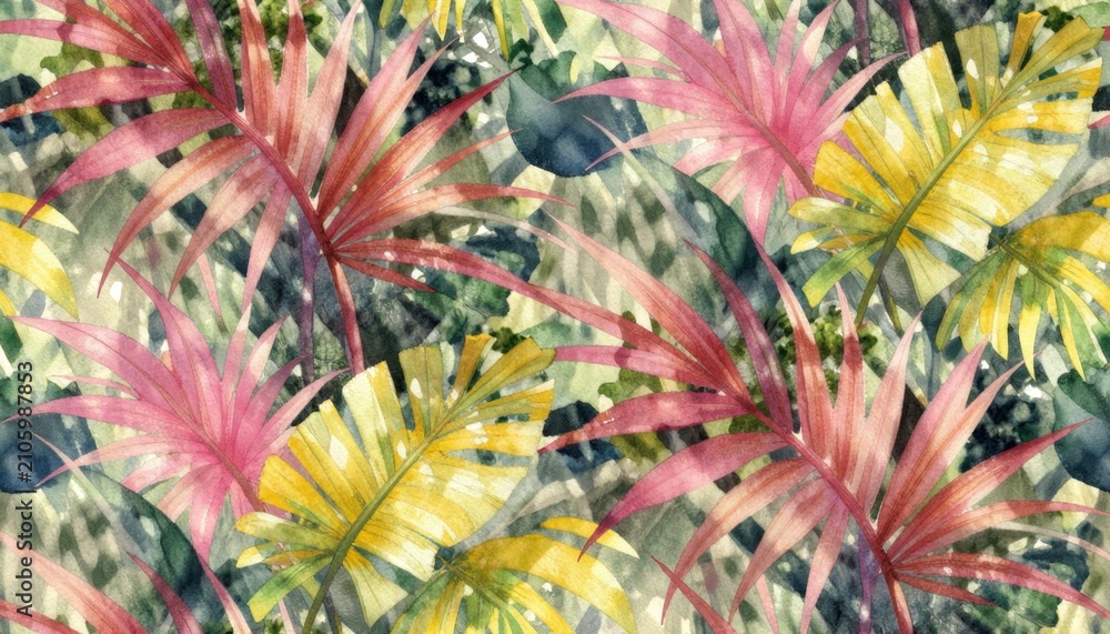 Obraz premium Watercolor Tropical Palm Leaves Botanical Pattern