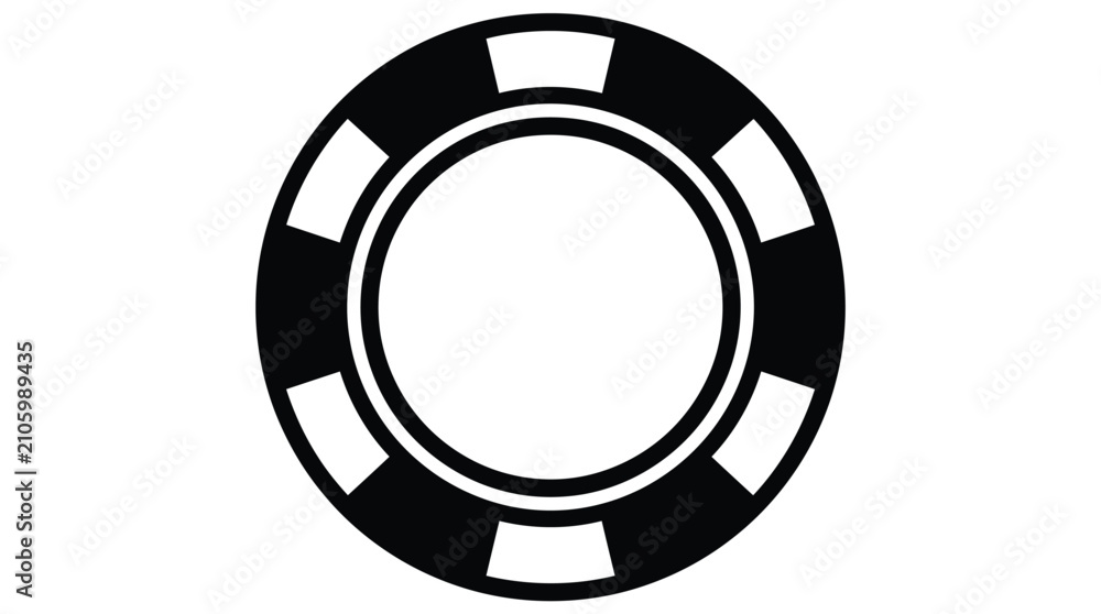 Naklejka premium Simple black and white graphic of a casino poker chip on a plain white background