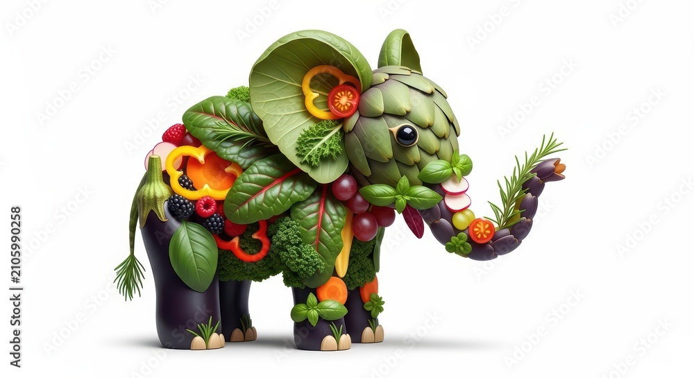 Fototapeta premium Creative elephant made of fresh vegetables