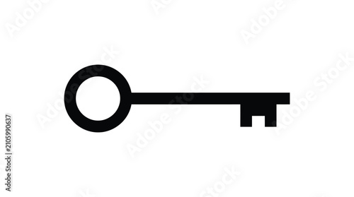 Simple black antique key graphic with isolated white background and minimalist design