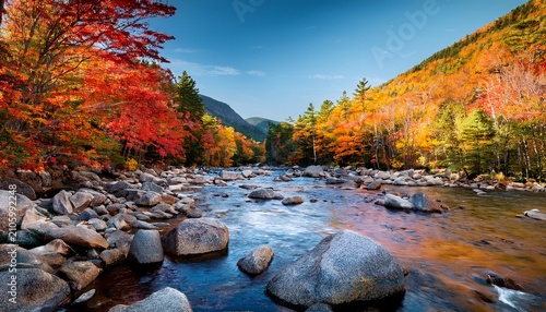 Fall Foliage Near The Pemigewasset River In Lincoln New Hampshire