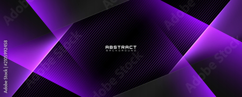 3D black purple abstract background overlap layer in dark space with glowing polygon effect decoration. Modern graphic design element cutout style concept for web, art, flyer, card, or brochure cover