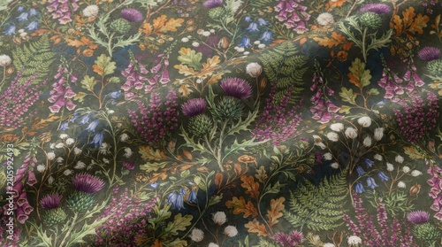Title scotland pattern floral fabric with thistle and heather motifs scotland scottish folklore botanical artistic