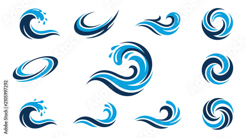 Obraz na płótnie Abstract Blue Wave Icons Set