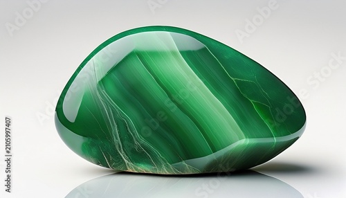 A Beautiful Green Jade Stone Sitting On A White Surface With A White Background