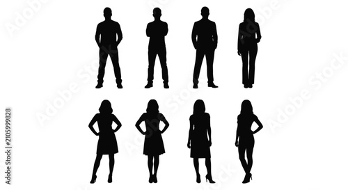 Silhouettes of Business People and Professionals Standing and Posing in Various Stances.