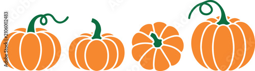 pumpkin vector set four pumpkins with curled stems