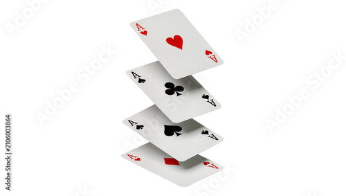Canvastavla Isolated four aces playing cards dynamically stacked for casino poker games and