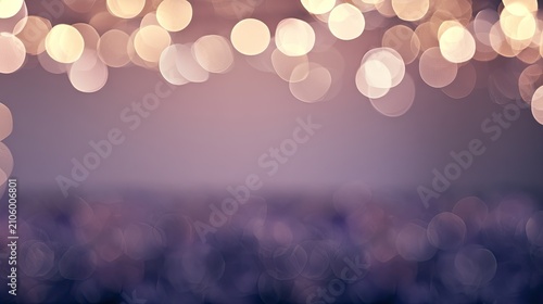 Glowing purple festive bokeh lights on dark background.