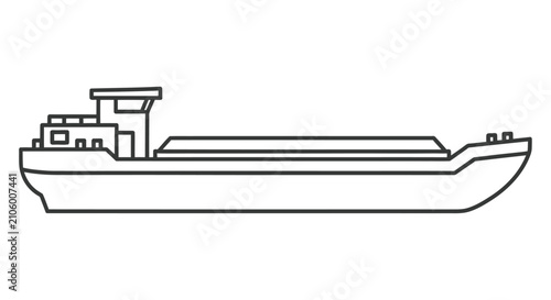 Bild auf Leinwand Simple line drawing of a flat bottomed barge or riverboat side view
