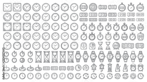 Foto Collection of Various Timekeeping Devices and Clocks