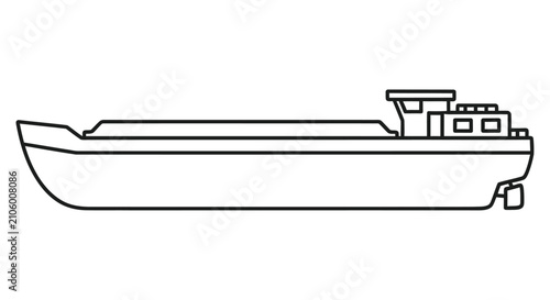 Photography Simple line drawing of a houseboat or barge viewed from the side