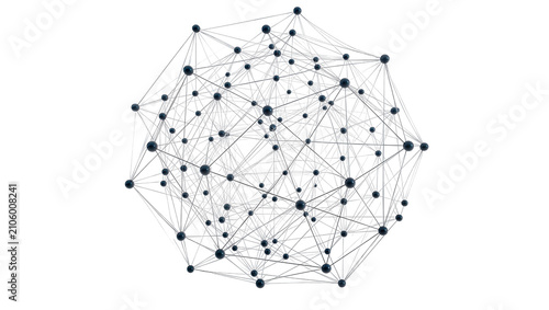 Fotografie Isolated intricate abstract data network with interconnected dark blue spheres and digital lines