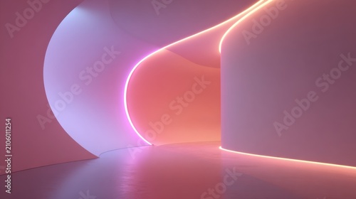 Pink Neon Futuristic Corridor with Curved Walls