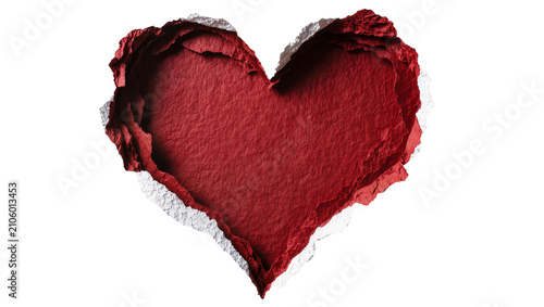 Картината върху платно Isolated torn red paper heart shape, textured surface, grunge effect, love and p
