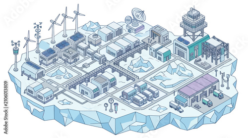 Obraz na płótnie Futuristic Arctic Research Station with Renewable Energy Sources.