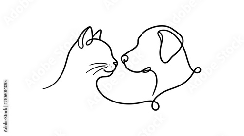 Minimalist Cat and Dog Line Art Portrait