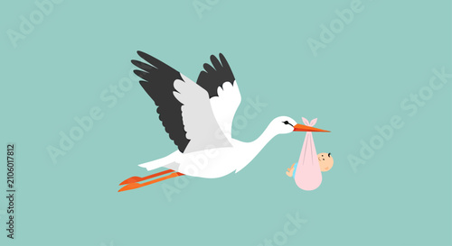 Foto Stork delivering baby in bundle.