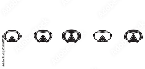 Foto Scuba Diving Mask Icon Set Collection Black and White Vector Isolated on White B