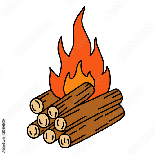 Hand drawn cute campfire bonfire firewood flame icon doodle vector outdoor camping warmth simple colored cartoon graphic