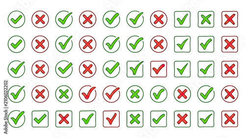 Obraz na plátně Hand-Drawn Checkmarks and Crosses Symbols Pattern