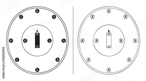 Fotografie cricket court boundary line art vector silhouette with line art pair icon