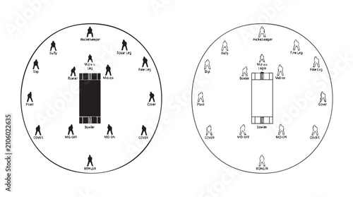 Obraz na płótnie cricket field positions vector silhouette with line art pair icon
