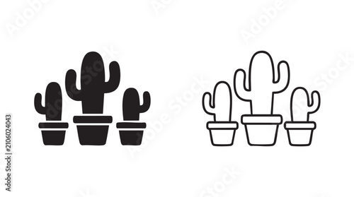 Cuadro en lienzo cactus vector silhouette with line art pair icon, trio in pots