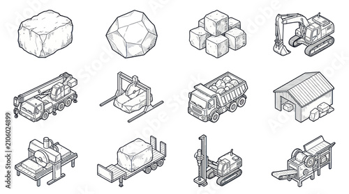 Cuadro en lienzo Collection of Isometric Construction and Industrial Equipment Icons