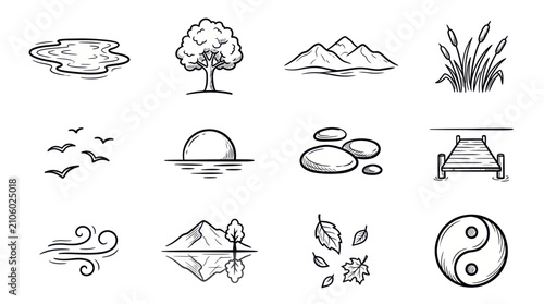 Canvas Print Collection of Nature and Zen Inspired Hand-Drawn Icons.