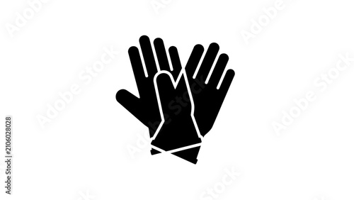 Foto A flat black vector icon of protective rubber gloves crossed over each other, isolated on a white background
