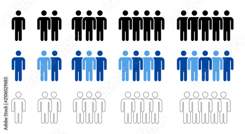 People Group Team Size Vector Set, User Crowd Population Indicator Icon Collection