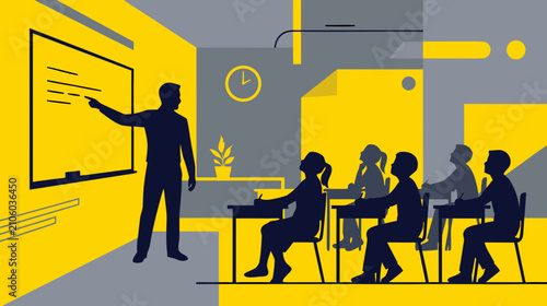 Teacher presenting lesson in classroom vector illustration