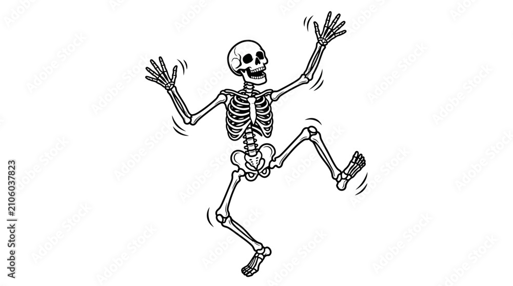 Fototapeta premium Dancing Skeleton Illustration for Halloween and Spooky Themes.