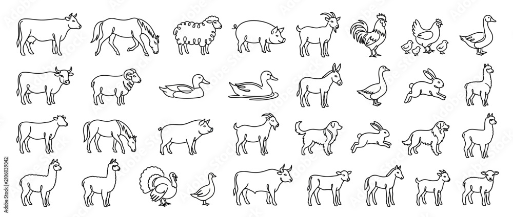 Fototapeta premium Farm Animal Collection Hand Drawn Sketch Icons