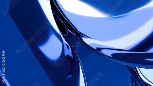 Quadro su tela Glossy blue metallic waves reflect bright light in a smooth abstract background