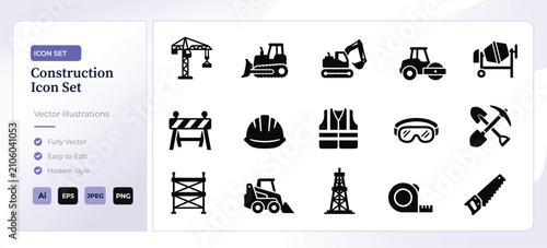 Construction tools equipment and safety icon set
