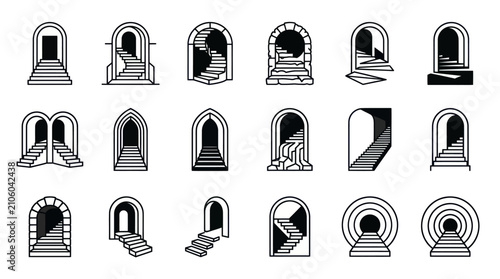 Φωτογραφία Collection of Hand-Drawn Archways and Staircases Leading to Mysterious Passages