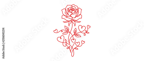 Foto Red Rose with Heart Vine Illustration