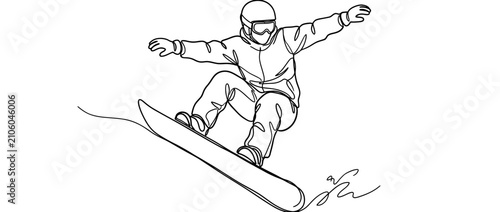 Bild auf Leinwand Continuous line drawing of snowboarder performing a trick